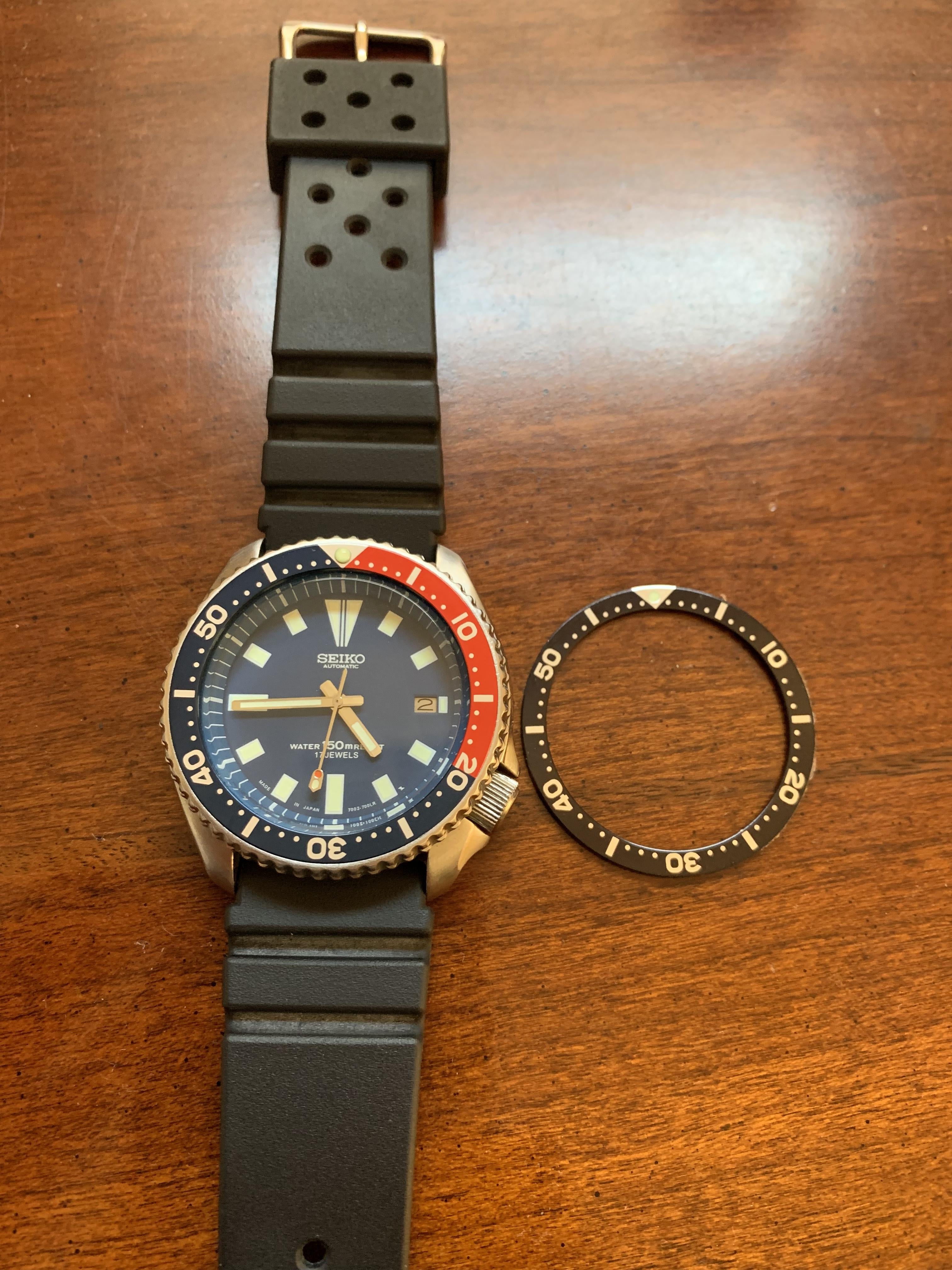 FS: Seiko 7002 Pepsi Diver Mod with 6105 Hands and Navy Blue Dial and  Chapter Ring | WatchUSeek Watch Forums