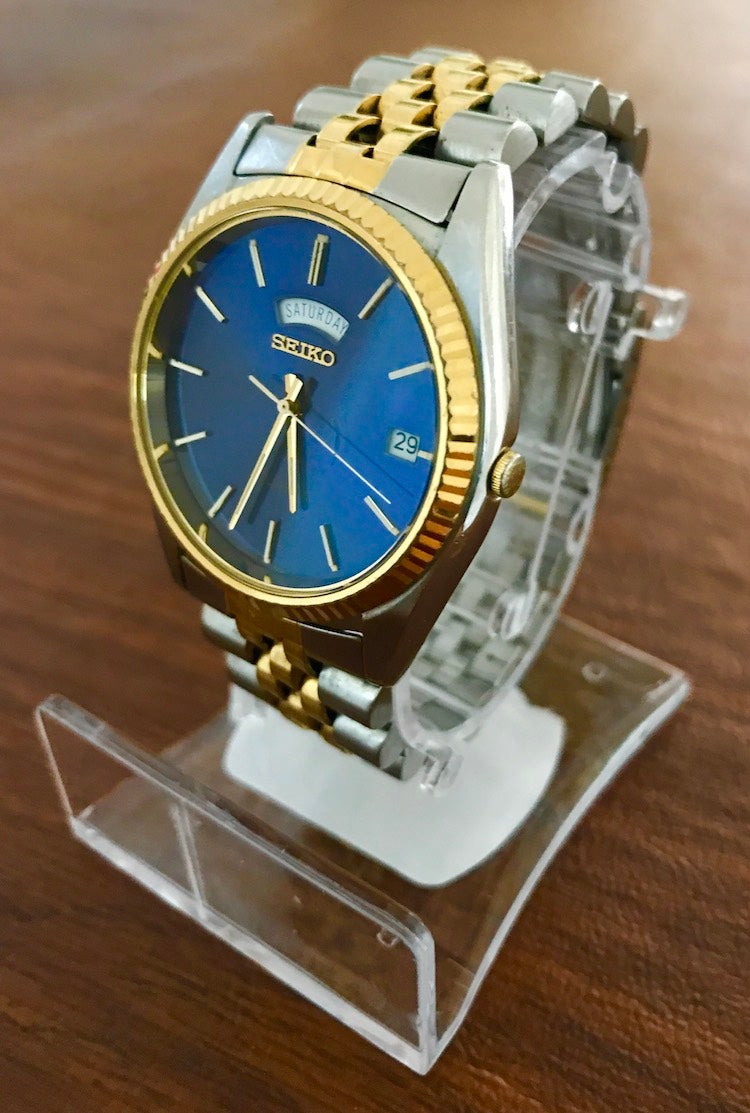 SOLD: Gold/Blue Seiko 7N43-8119 Two-Tone Jubilee | WatchUSeek Watch Forums