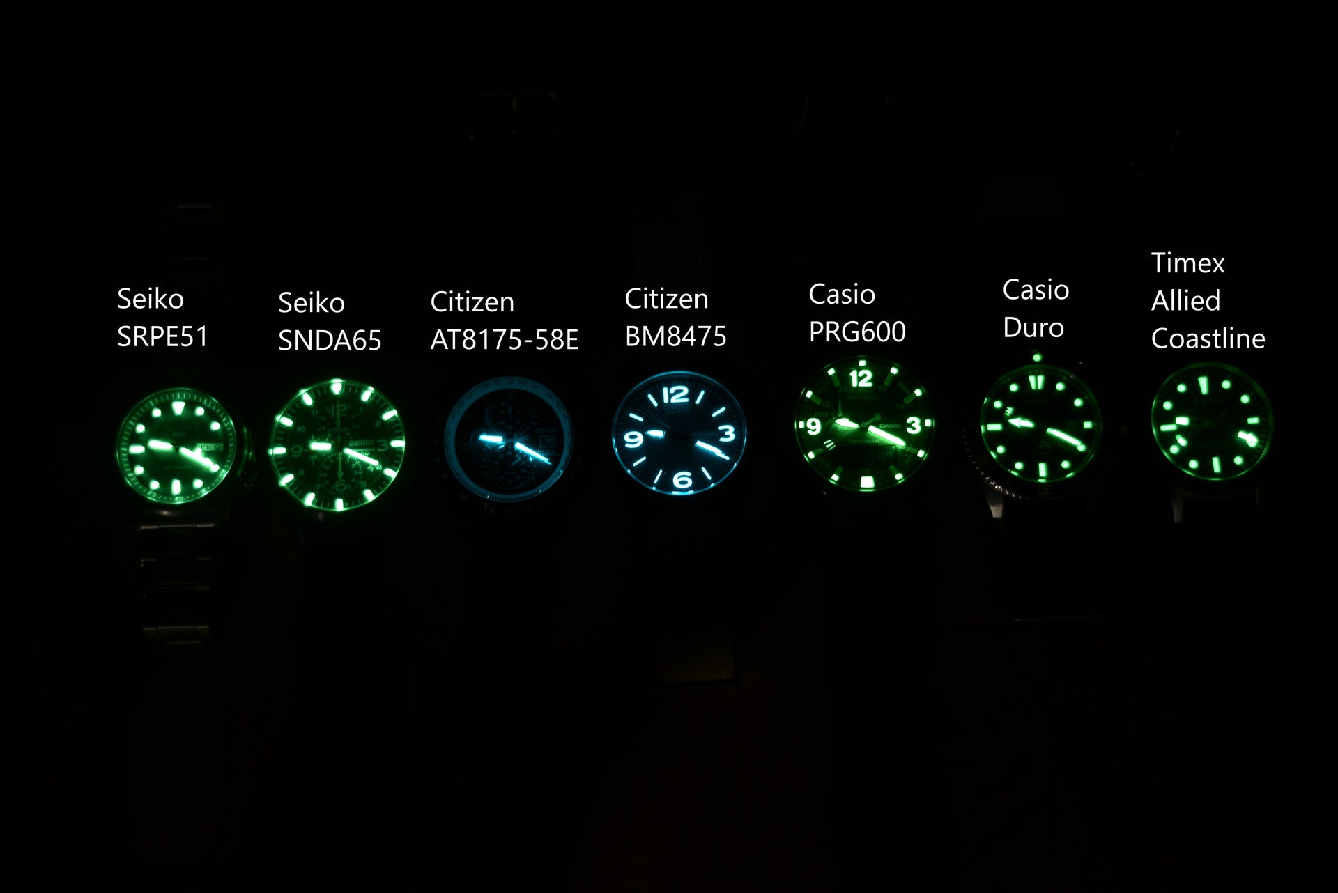 Lume test of some Seiko, Citizen, Casio, Timex watches | WatchUSeek Watch  Forums